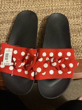 Torrid Minnie Mouse Red Polka Dot Knot Slide Sandals